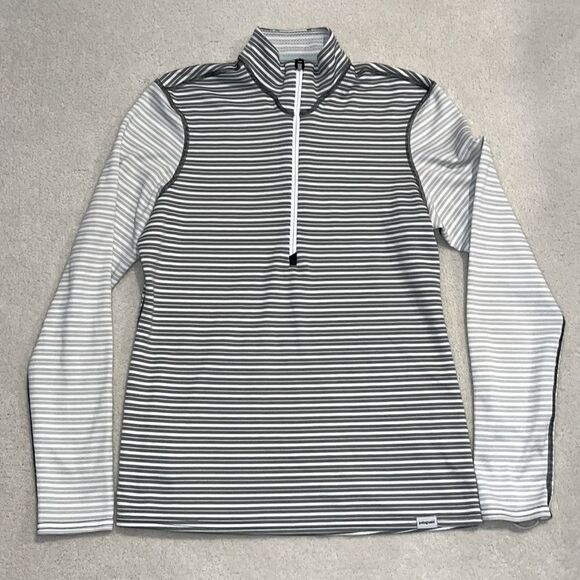 PATAGONIA 1/4 Zip Capilene 3 Crew Gray Striped Top - Picture 1 of 6